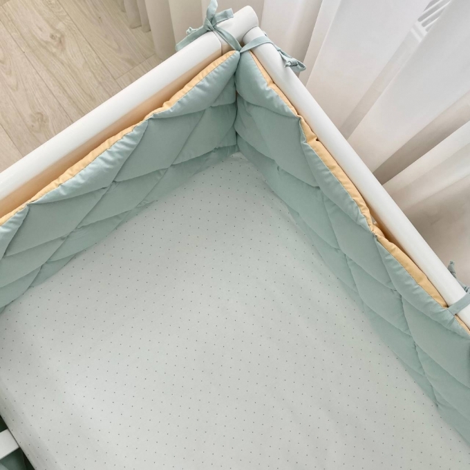 Protectie laterata patut bebe din 4 piese menta-mustar (4)